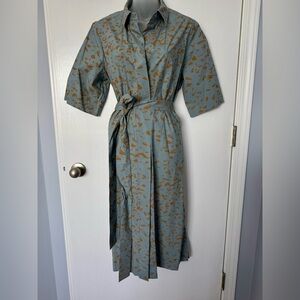 COS Printed Cotton Belted Shirt Dress Size 10 Powder Blue/Orange